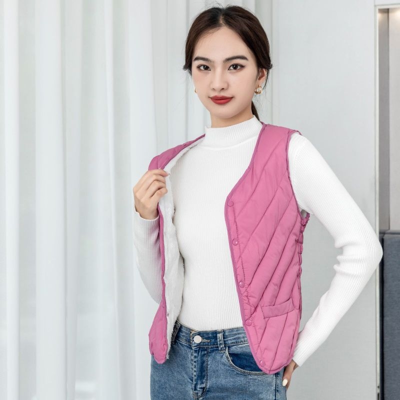 Sieviešu pūka-pamatu veste ar flīsa oderi, silta, gara versija, V kakla izgriezums, šaurs griezums