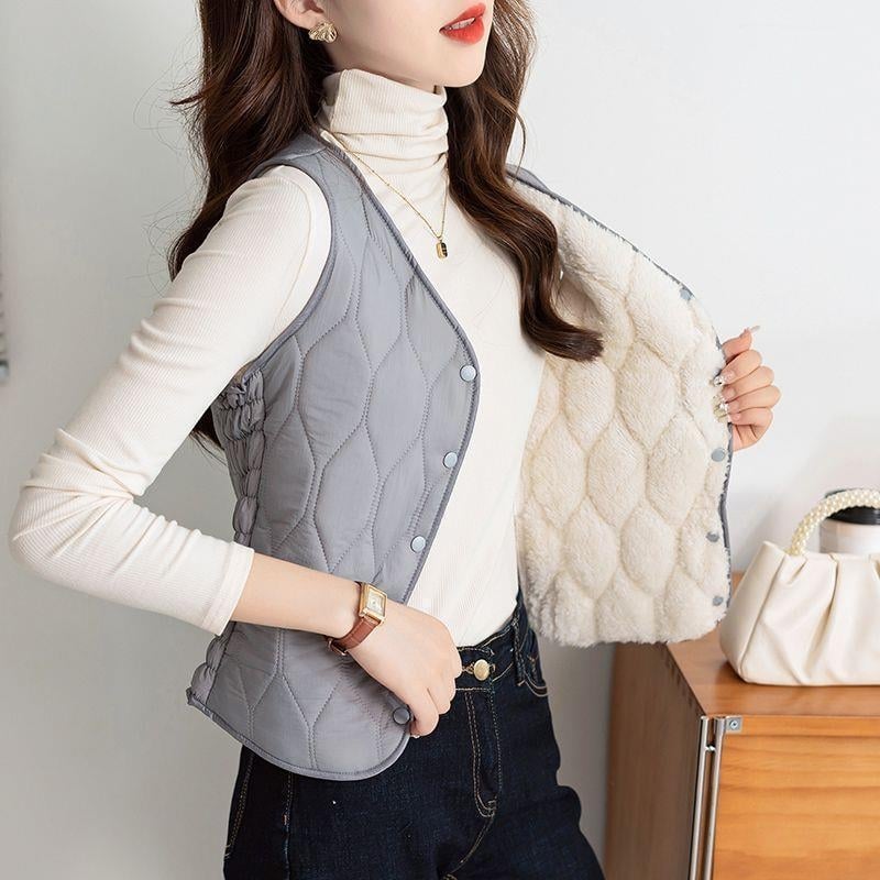 Sieviešu pūka-pamatu veste ar flīsa oderi, silta, gara versija, V kakla izgriezums, šaurs griezums