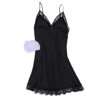 Ženska spavaćica s trakama i jastučićima za dojke, od ice silk materijala, ultra-tanka, V izrez, 3/4 rukava, duljina suknje