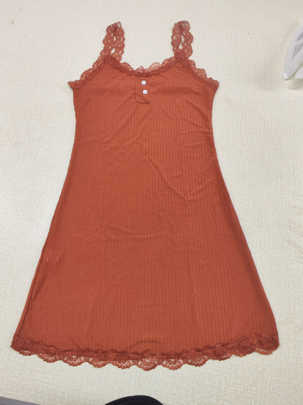 Дантелена презрамкова рокля без ръкави – полиестер, без яка, средна плътност, ежедневно домашно облекло