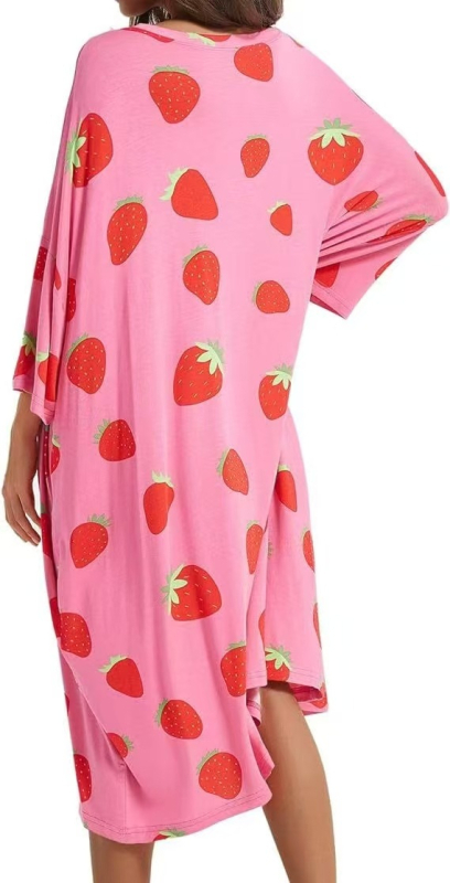 Noćna haljina od milk silk s tiskom, džep, okrugli izrez, rukavi 3/4, srednje duljine suknja