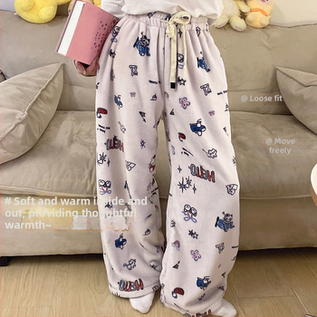 Naiste flanellist termilised pijamapüksid, paksud, 100% polüester, 181–200 g/m², vaba lõige