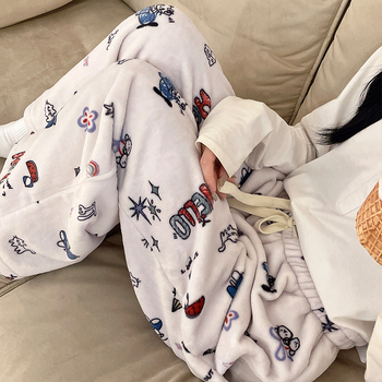 Naiste flanellist termilised pijamapüksid, paksud, 100% polüester, 181–200 g/m², vaba lõige