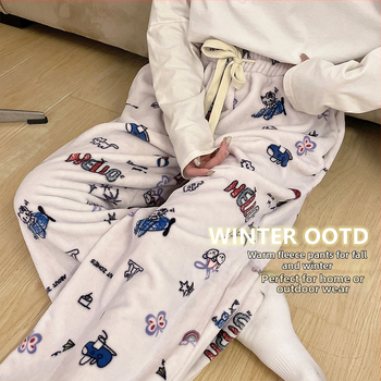 Naiste flanellist termilised pijamapüksid, paksud, 100% polüester, 181–200 g/m², vaba lõige