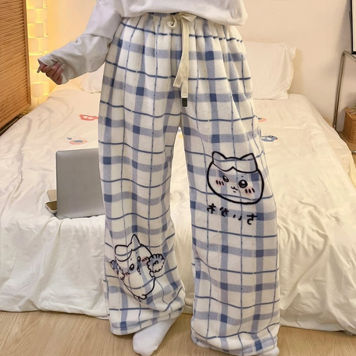 Naiste flanellist termilised pijamapüksid, paksud, 100% polüester, 181–200 g/m², vaba lõige