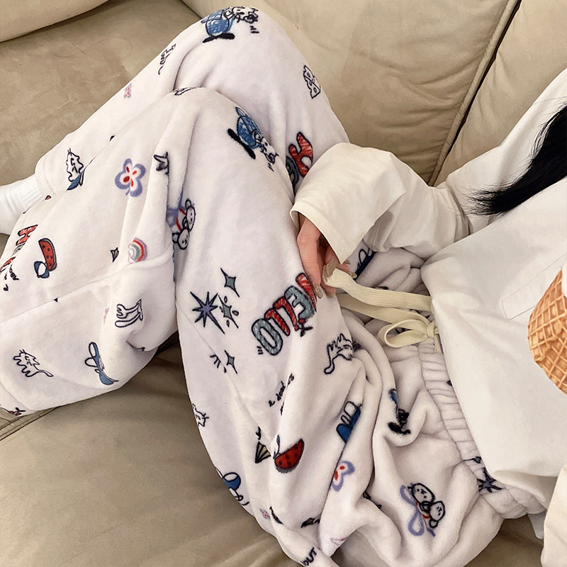 Naiste flanellist termilised pijamapüksid, paksud, 100% polüester, 181–200 g/m², vaba lõige