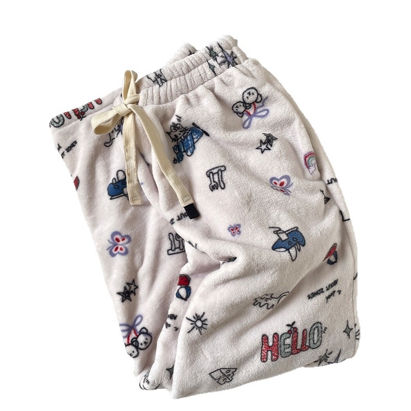 Naiste flanellist termilised pijamapüksid, paksud, 100% polüester, 181–200 g/m², vaba lõige