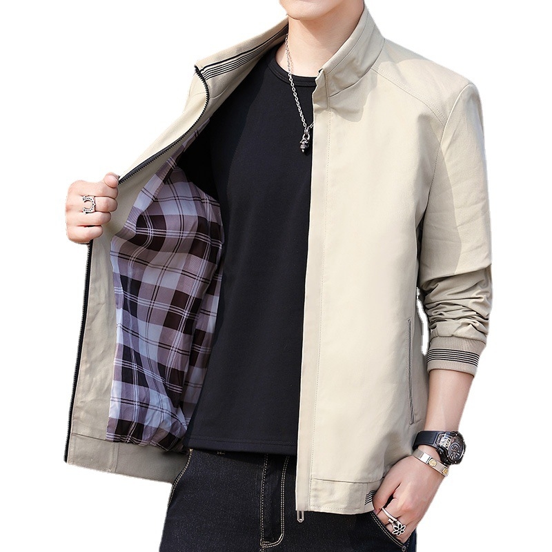 AD Puuvillane slim-fit jakk seiseva krae, tõmblukuga, polüestervooder, külgtaskud, kevad-sügiseks