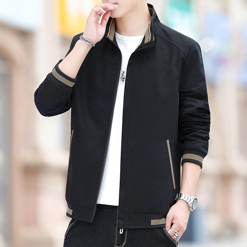 AD Puuvillane slim-fit jakk seiseva krae, tõmblukuga, polüestervooder, külgtaskud, kevad-sügiseks