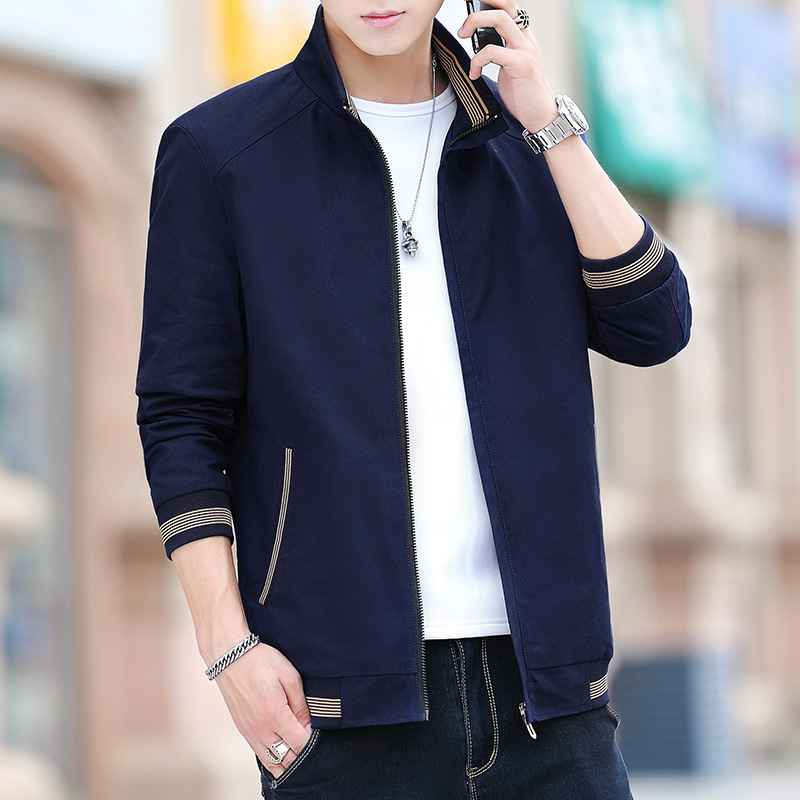 AD Puuvillane slim-fit jakk seiseva krae, tõmblukuga, polüestervooder, külgtaskud, kevad-sügiseks