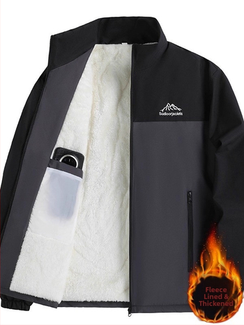 Meeste talvejope fleece voodriga, paks, standing-kaelaga, veekindel, tõmblukuga