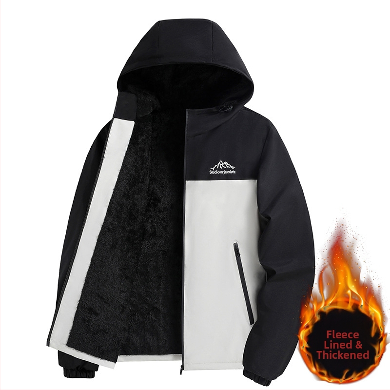 Meeste talvejope fleece voodriga, paks, standing-kaelaga, veekindel, tõmblukuga