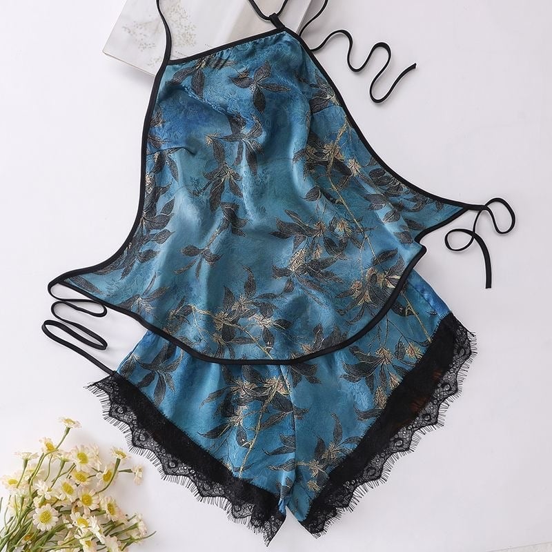 Pidžama od svile Mulberry, bez rukava, kratke hlače, ultratanka 81–100 g/m², print stil