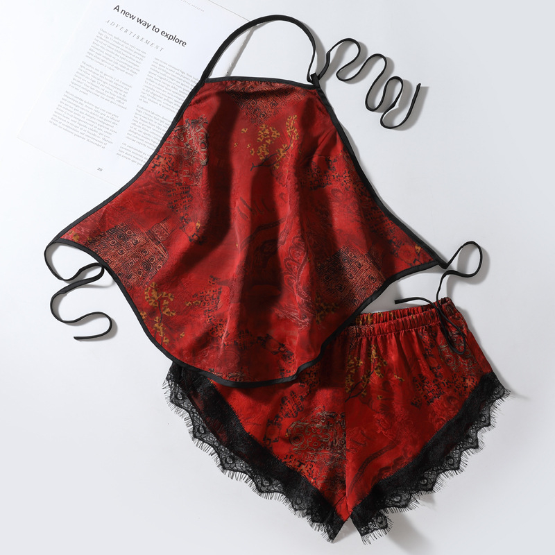 Pidžama od svile Mulberry, bez rukava, kratke hlače, ultratanka 81–100 g/m², print stil