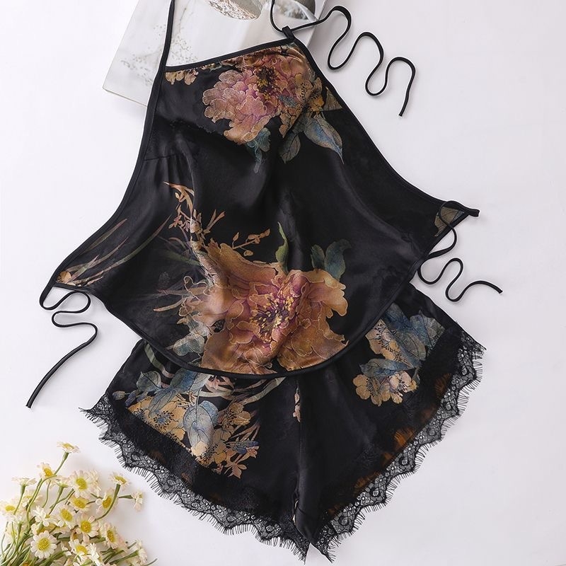 Pidžama od svile Mulberry, bez rukava, kratke hlače, ultratanka 81–100 g/m², print stil