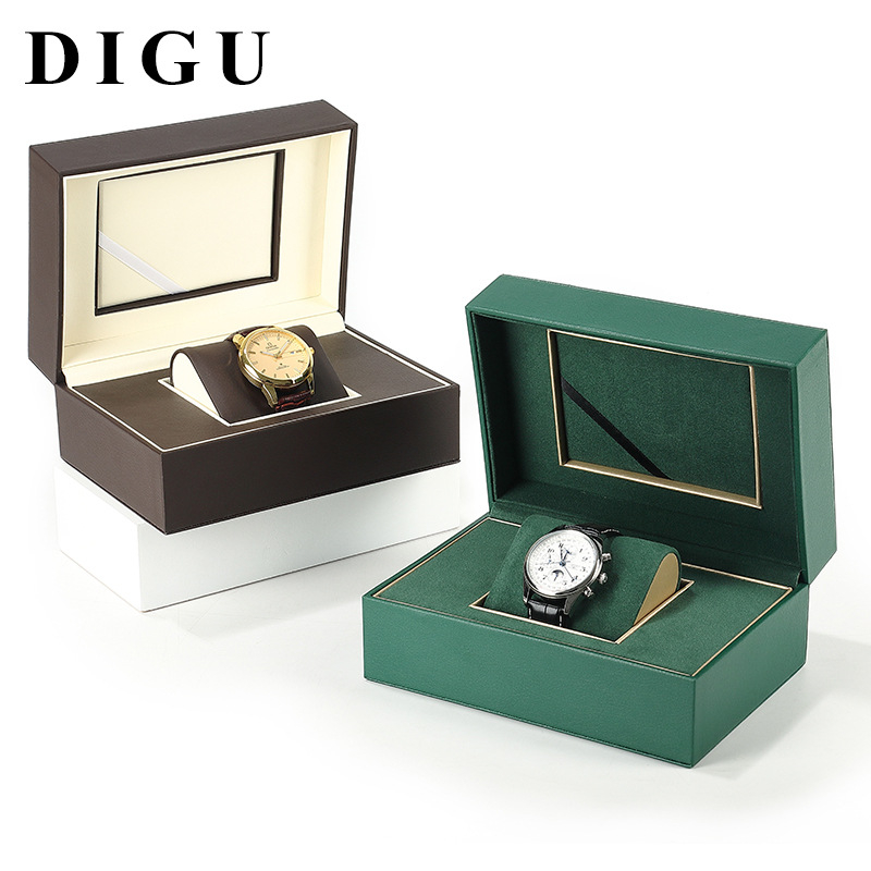 Laikrodžių dėžutė iš PU odos su flanelės vidumi, atveriamas dangtelis, modelis EE003, dovanojimo ir juvelyrinių prekių pakuotė