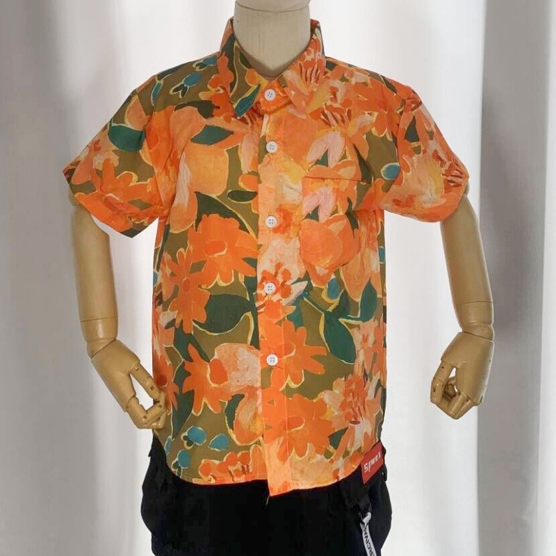 Vaikų kasdienė marškinėliai su gėlių raštu, laisvas kirpimas, trumpomis rankovėmis, 100% poliesteris