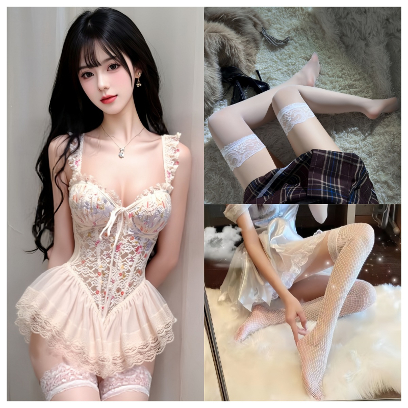 Cipkasti noćni set s grudnjakom s kostima i jastučićima, uski struk, kratka seksi suknja — Čipkasti materijal; Glavni materijal: poliester; Tanka tekstura; V-izrez; Bez rukava