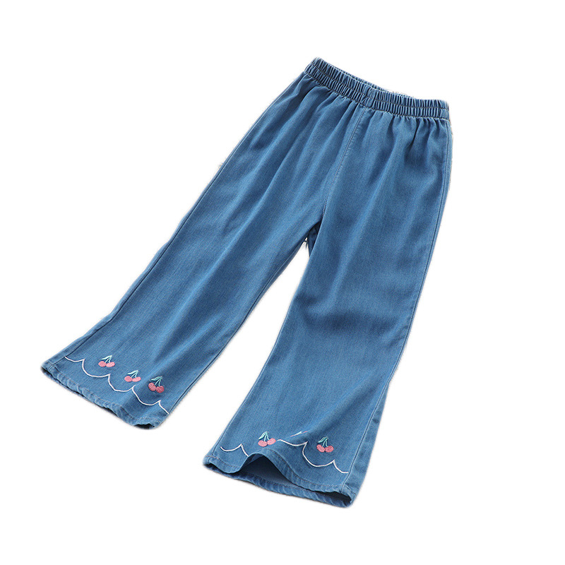 Pantaloni anti țânțari pentru fete, vară, din material Ice Silk, imprimeu floral, aspect denim-look, talie medie cu elastic, pentru copii 3-8 ani