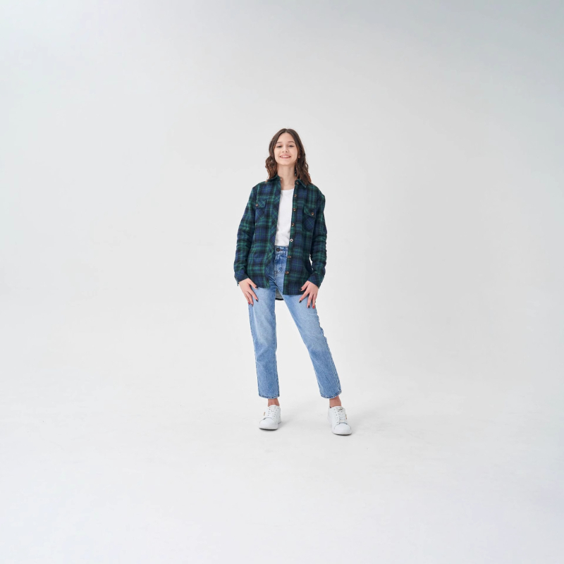 Vaikų marškiniai su languotu raštu, stovinčio kaklo, ilgomis rankovėmis, 100% medvilnė, tinka žiemai ir rudeniui