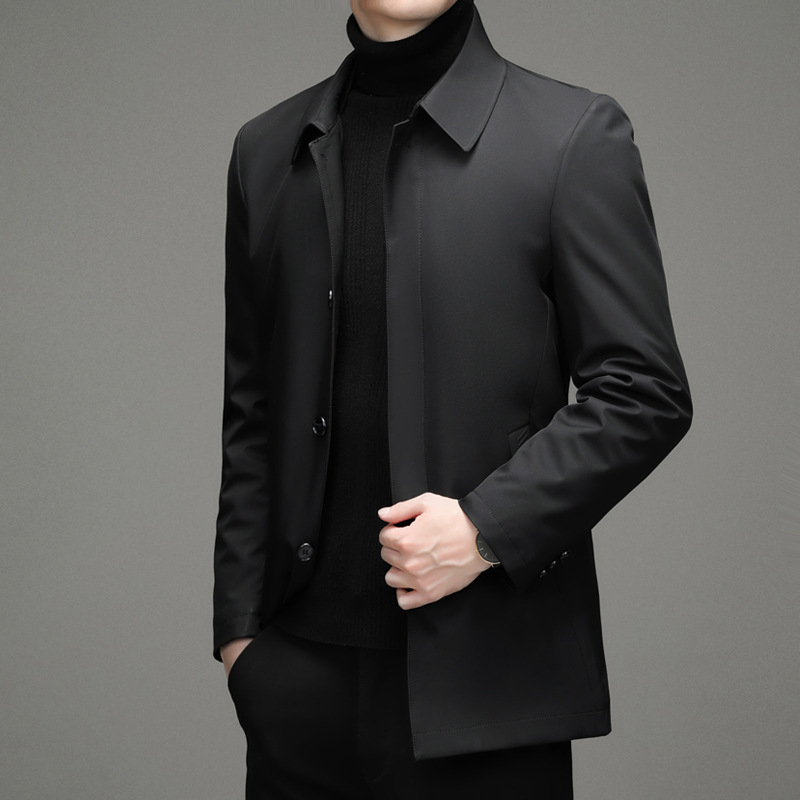 Férfi üzleti stílusú pehelykabát, levehető gallérral, fehér kacsa pehely, 81–85% pehelytartalom, vízálló poliészter anyag, védelem -20°C-tól -5°C-ig