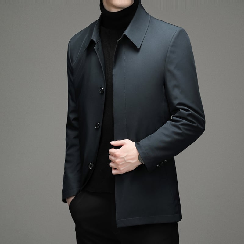 Férfi üzleti stílusú pehelykabát, levehető gallérral, fehér kacsa pehely, 81–85% pehelytartalom, vízálló poliészter anyag, védelem -20°C-tól -5°C-ig