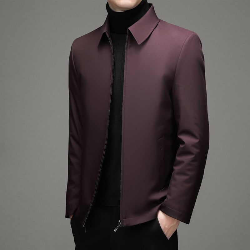 Férfi üzleti stílusú pehelykabát, levehető gallérral, fehér kacsa pehely, 81–85% pehelytartalom, vízálló poliészter anyag, védelem -20°C-tól -5°C-ig