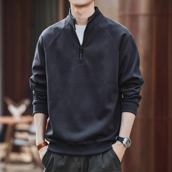 Πουλόβερ φλίς με ψηλό γιακά και μισό φερμουάρ, χειμερινό, χαλαρή γραμμή, μακριά μανίκια, μείγμα πολυεστέρα 65% βαμβάκι 35%, χωρίς επένδυση, μονόχρωμο