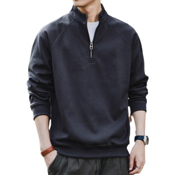 Πουλόβερ φλίς με ψηλό γιακά και μισό φερμουάρ, χειμερινό, χαλαρή γραμμή, μακριά μανίκια, μείγμα πολυεστέρα 65% βαμβάκι 35%, χωρίς επένδυση, μονόχρωμο