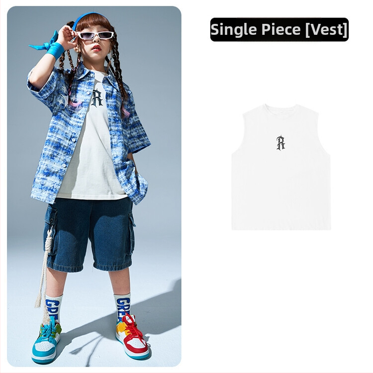 Vaikų hip-hop komplektas su languota marškinėle – pasirodymų kostiumas, 85% medvilnė, vasaros sezonas, neutrali lytis, animacinio stiliaus, nuo 8 metų