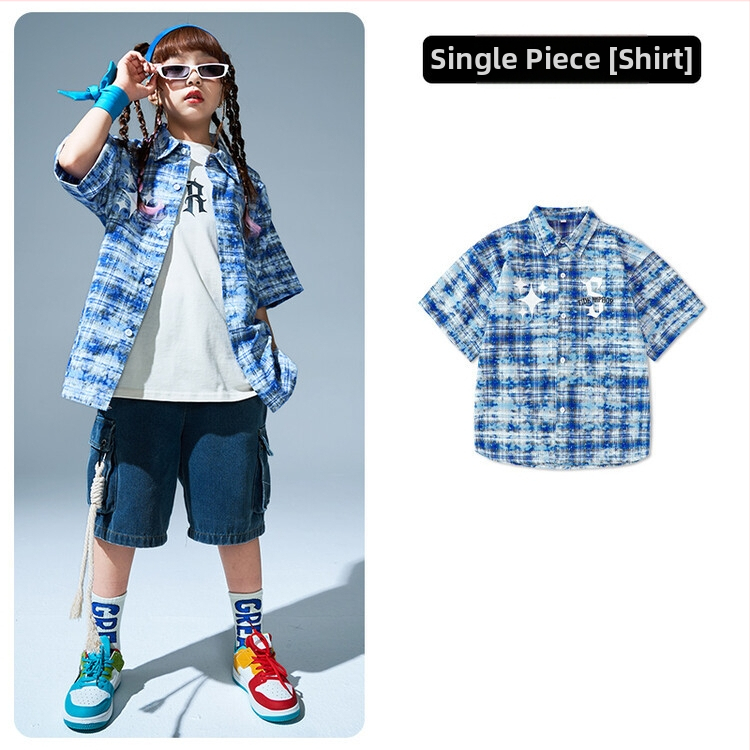 Vaikų hip-hop komplektas su languota marškinėle – pasirodymų kostiumas, 85% medvilnė, vasaros sezonas, neutrali lytis, animacinio stiliaus, nuo 8 metų