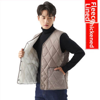 Мъжка жилетка от Corduroy, подплатена с флис, райета, без яка, къс стил (Spring 2025, свободна кройка)