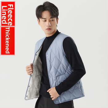 Мъжка жилетка от Corduroy, подплатена с флис, райета, без яка, къс стил (Spring 2025, свободна кройка)