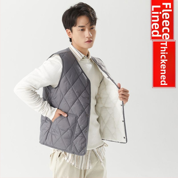 Мъжка жилетка от Corduroy, подплатена с флис, райета, без яка, къс стил (Spring 2025, свободна кройка)