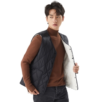 Мъжка жилетка от Corduroy, подплатена с флис, райета, без яка, къс стил (Spring 2025, свободна кройка)