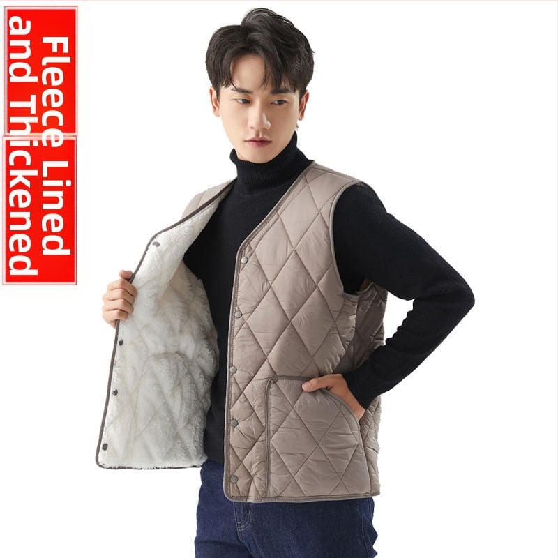 Мъжка жилетка от Corduroy, подплатена с флис, райета, без яка, къс стил (Spring 2025, свободна кройка)