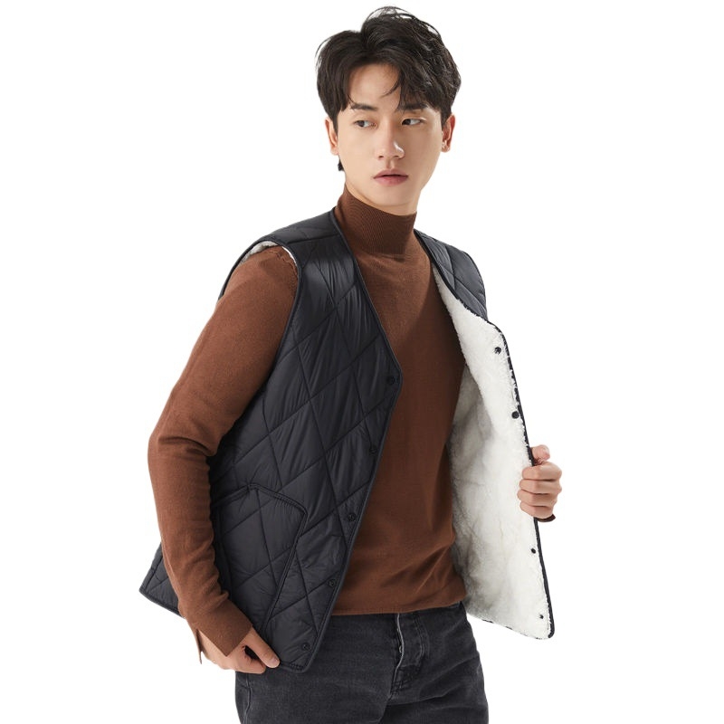 Мъжка жилетка от Corduroy, подплатена с флис, райета, без яка, къс стил (Spring 2025, свободна кройка)