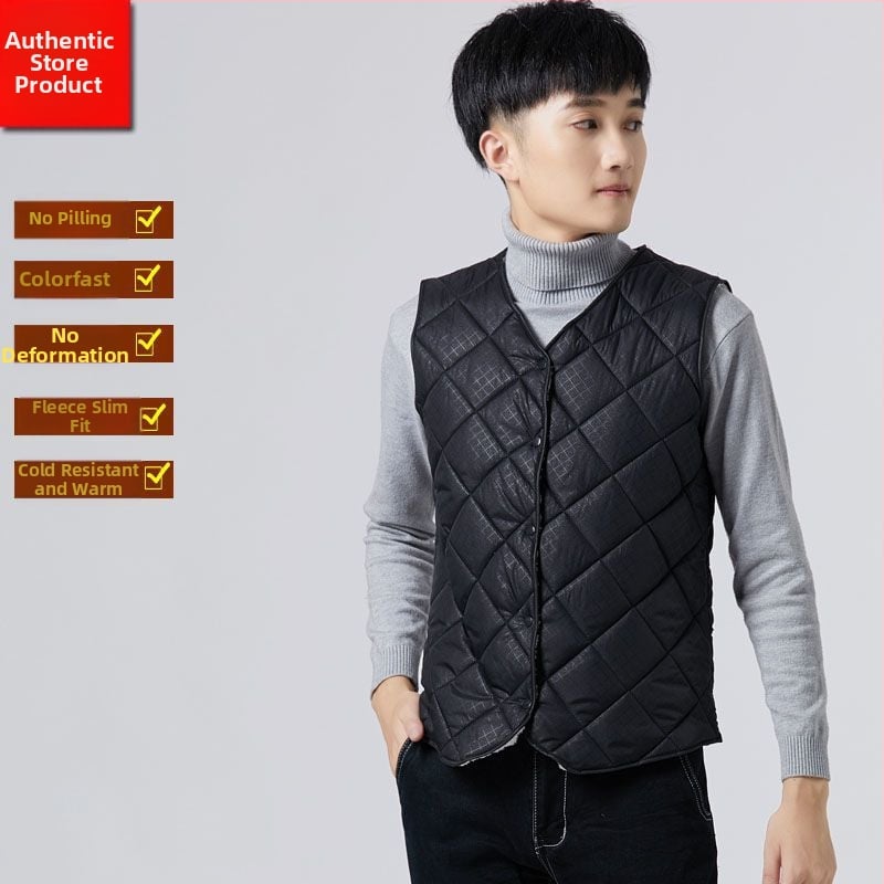 Мъжка жилетка от Corduroy, подплатена с флис, райета, без яка, къс стил (Spring 2025, свободна кройка)