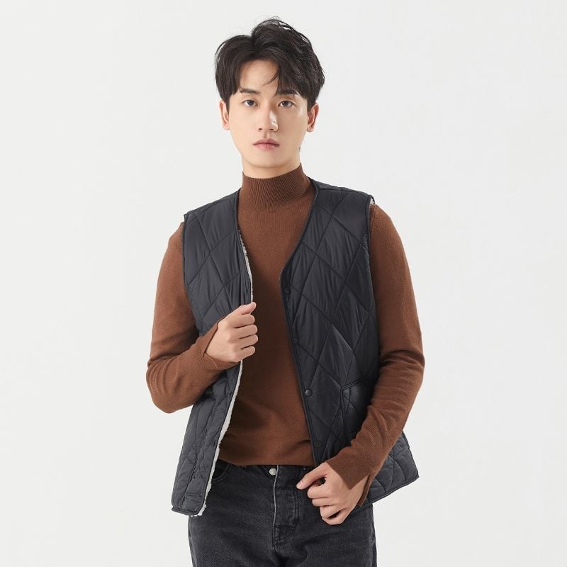 Мъжка жилетка от Corduroy, подплатена с флис, райета, без яка, къс стил (Spring 2025, свободна кройка)