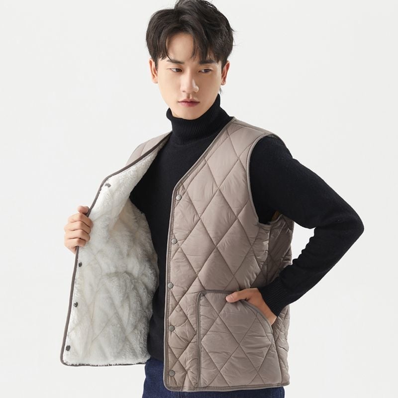 Мъжка жилетка от Corduroy, подплатена с флис, райета, без яка, къс стил (Spring 2025, свободна кройка)