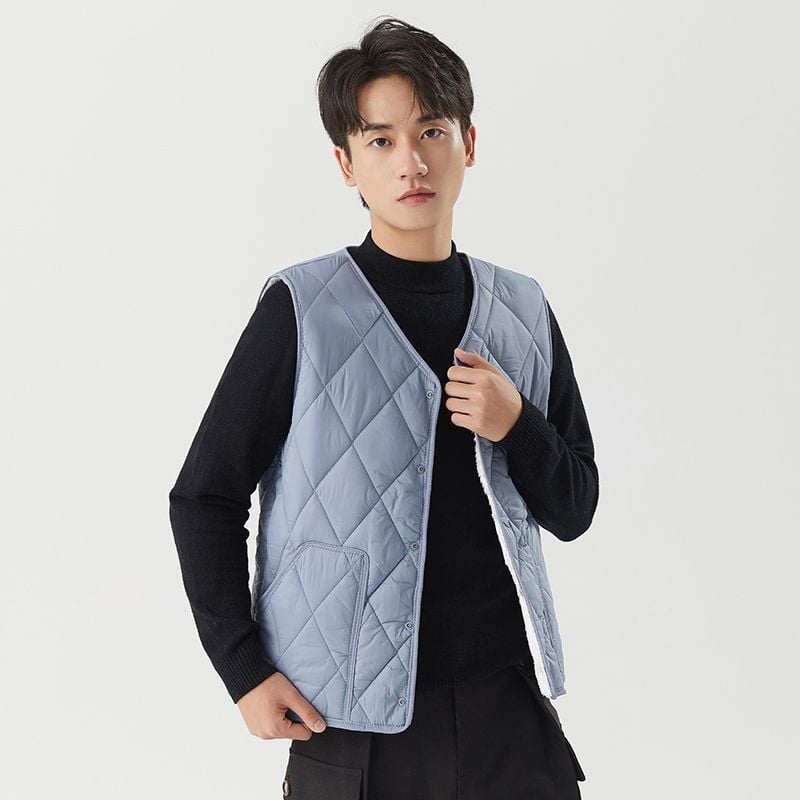 Мъжка жилетка от Corduroy, подплатена с флис, райета, без яка, къс стил (Spring 2025, свободна кройка)