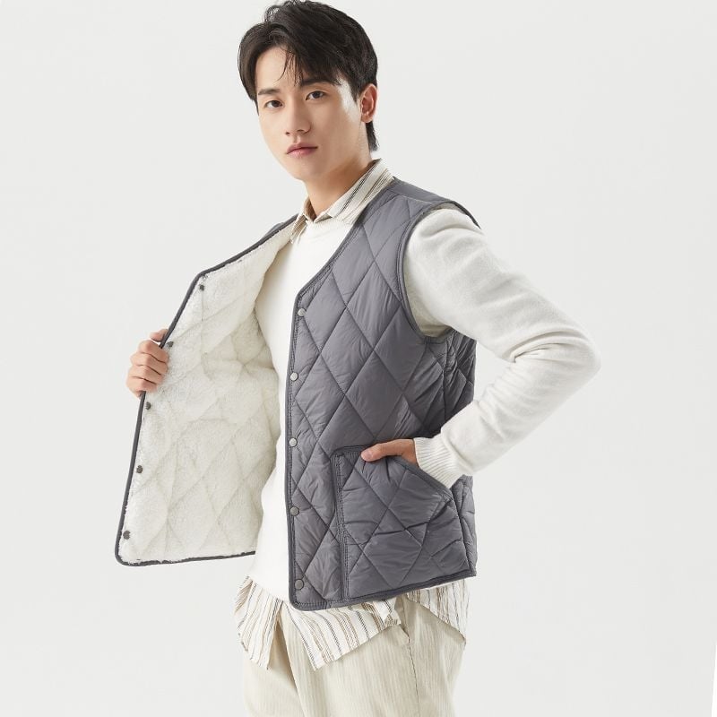 Мъжка жилетка от Corduroy, подплатена с флис, райета, без яка, къс стил (Spring 2025, свободна кройка)