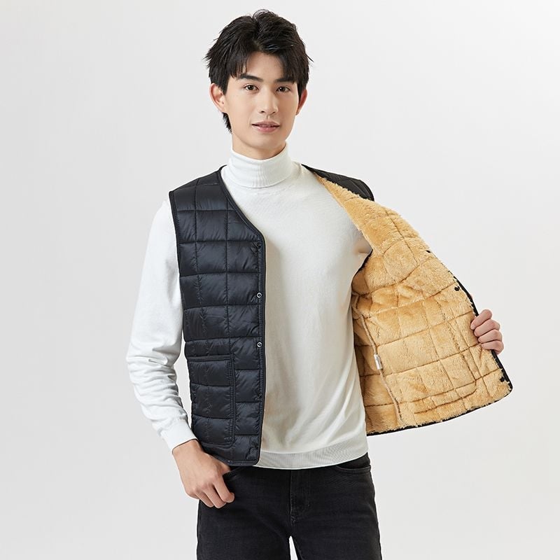 Мъжка жилетка от Corduroy, подплатена с флис, райета, без яка, къс стил (Spring 2025, свободна кройка)