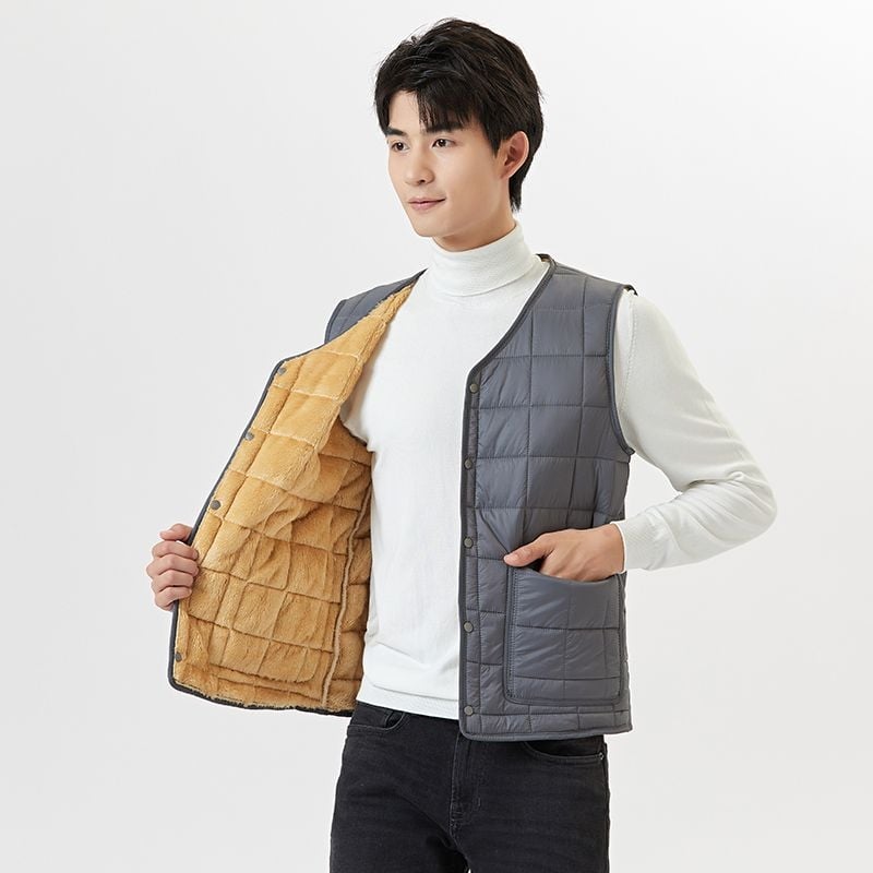 Мъжка жилетка от Corduroy, подплатена с флис, райета, без яка, къс стил (Spring 2025, свободна кройка)