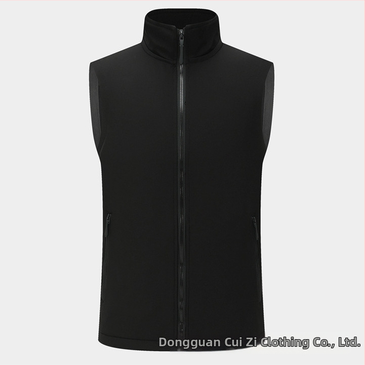 Munkavállalói mellény galléros, kétsoros gombolás, csíkos mintázat, egész éves viselet, oldalsó zsebek