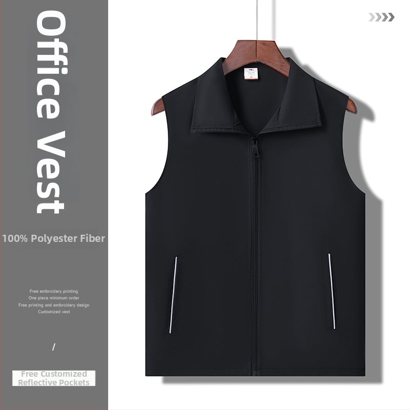 Munkavállalói mellény galléros, kétsoros gombolás, csíkos mintázat, egész éves viselet, oldalsó zsebek