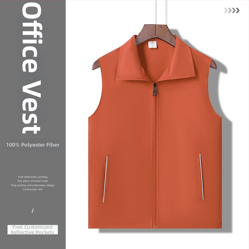 Munkavállalói mellény galléros, kétsoros gombolás, csíkos mintázat, egész éves viselet, oldalsó zsebek