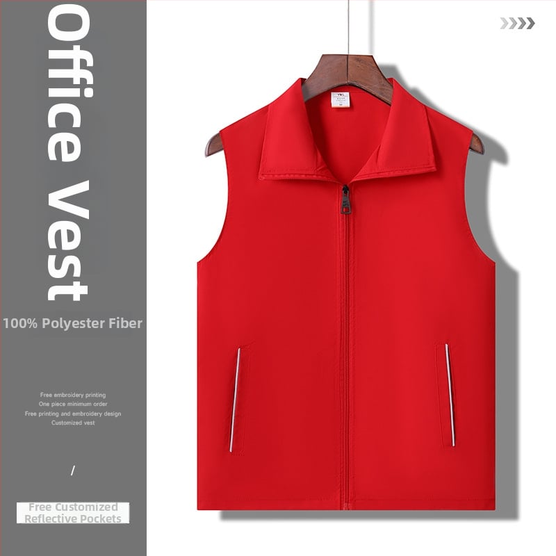 Munkavállalói mellény galléros, kétsoros gombolás, csíkos mintázat, egész éves viselet, oldalsó zsebek