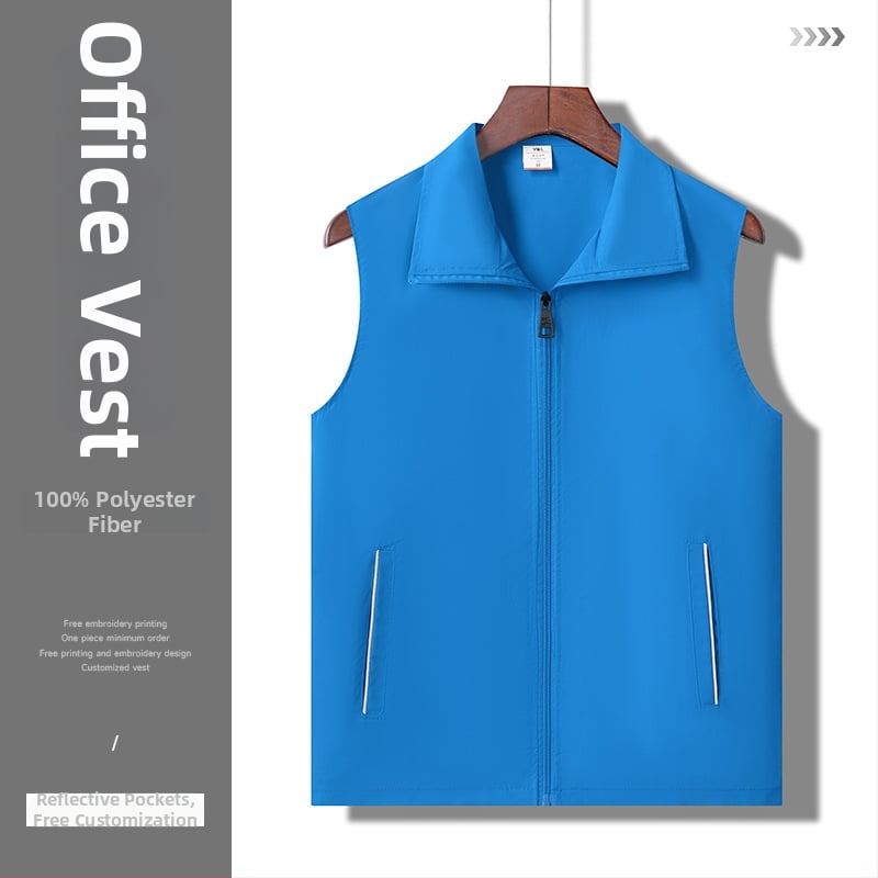 Munkavállalói mellény galléros, kétsoros gombolás, csíkos mintázat, egész éves viselet, oldalsó zsebek