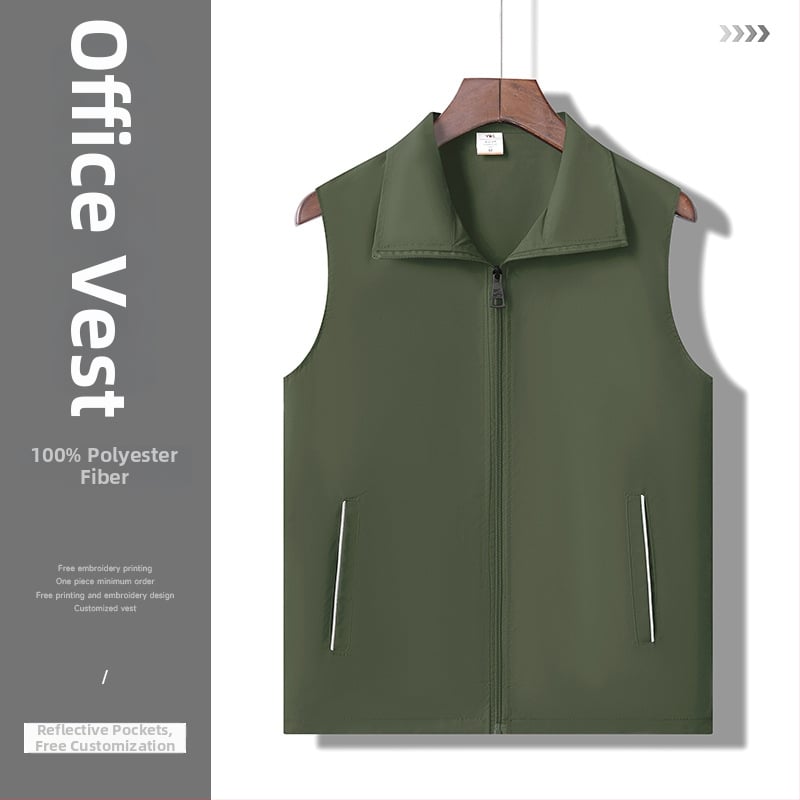 Munkavállalói mellény galléros, kétsoros gombolás, csíkos mintázat, egész éves viselet, oldalsó zsebek